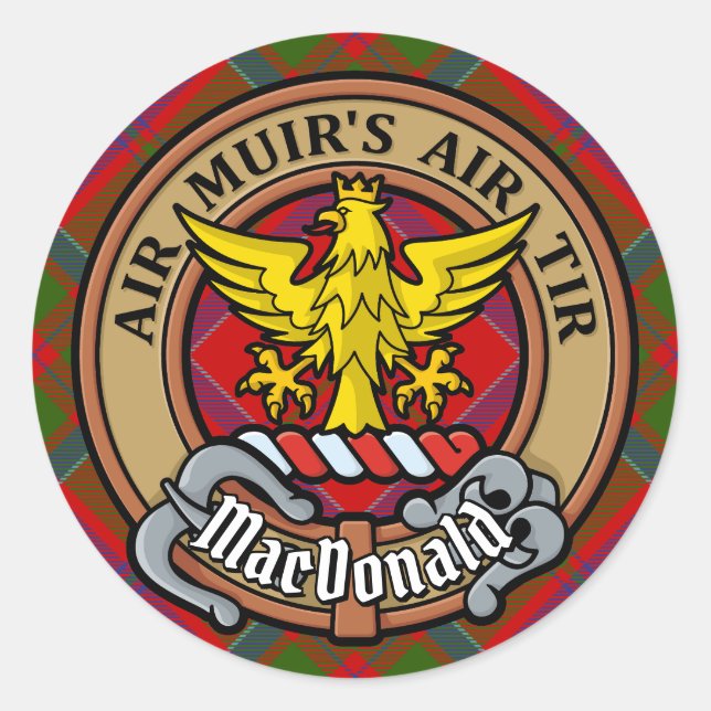 Clan MacDonald of Keppoch Crest over Tartan Classic Round Sticker (Front)