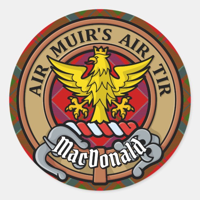 Clan MacDonald of Keppoch Crest over Tartan Classic Round Sticker (Front)