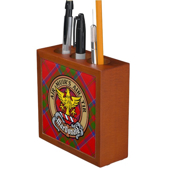 Clan MacDonald of Keppoch Crest over Tartan Desk Organizer (In Situ)