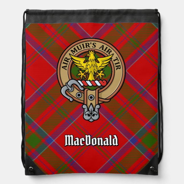 Clan MacDonald of Keppoch Crest over Tartan Drawstring Bag (Front)