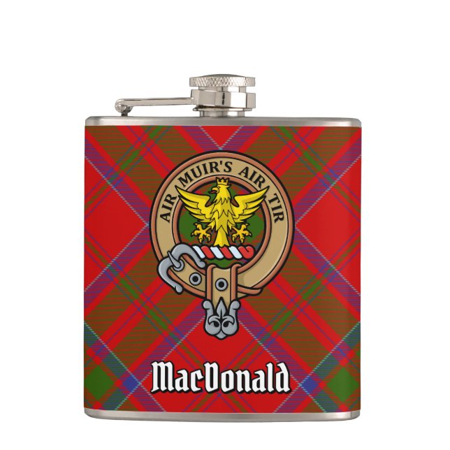 Clan MacDonald of Keppoch Crest over Tartan Flask (Front)