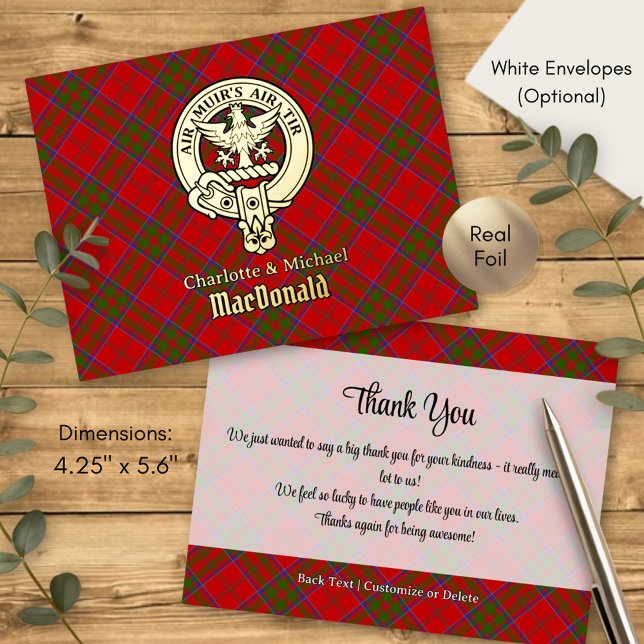 Clan MacDonald of Keppoch Crest over Tartan Foil Invitation Postcard (Creator Uploaded)