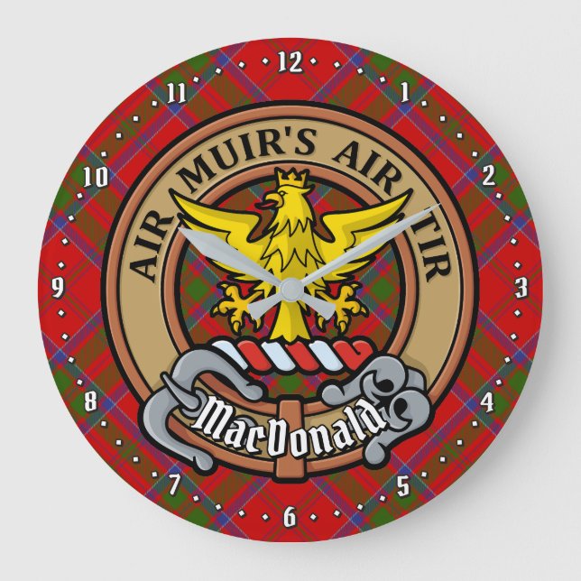 Clan MacDonald of Keppoch Crest over Tartan Large Clock (Front)