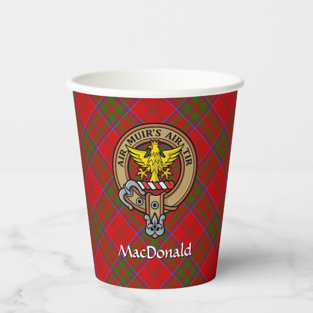 Clan MacDonald of Keppoch Crest over Tartan Paper Cups (Front)