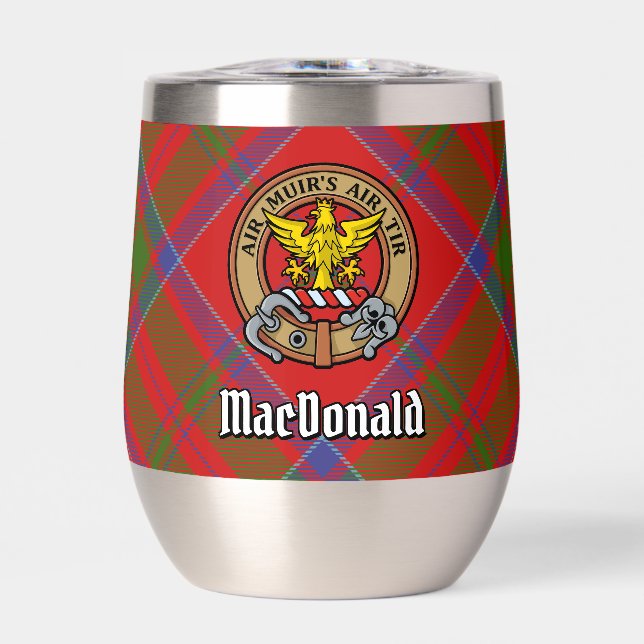 Clan MacDonald of Keppoch Crest over Tartan Thermal Wine Tumbler (Front)