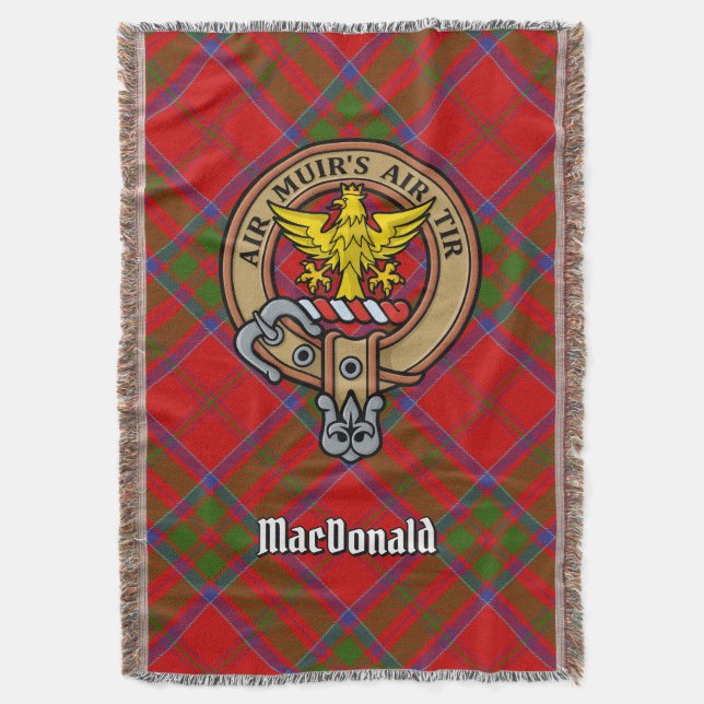 Clan MacDonald of Keppoch Crest over Tartan Throw Blanket (Front Vertical)