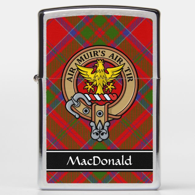 Clan MacDonald of Keppoch Crest over Tartan Zippo Lighter (Front)