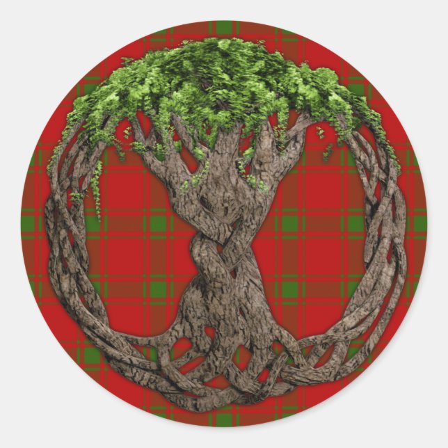 Clan MacDonald of Sleat Tartan And Celtic Tree Classic Round Sticker (Front)