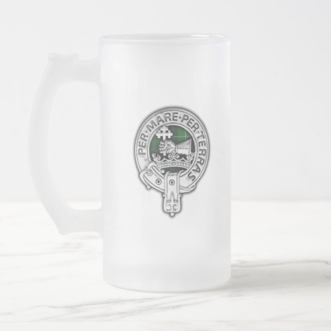 Clan MacDonald of the Isles Crest & Tartan Frosted Glass Beer Mug (Left)