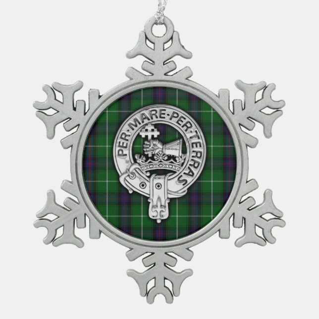 Clan MacDonald of the Isles Crest & Tartan Snowflake Pewter Christmas Ornament (Front)