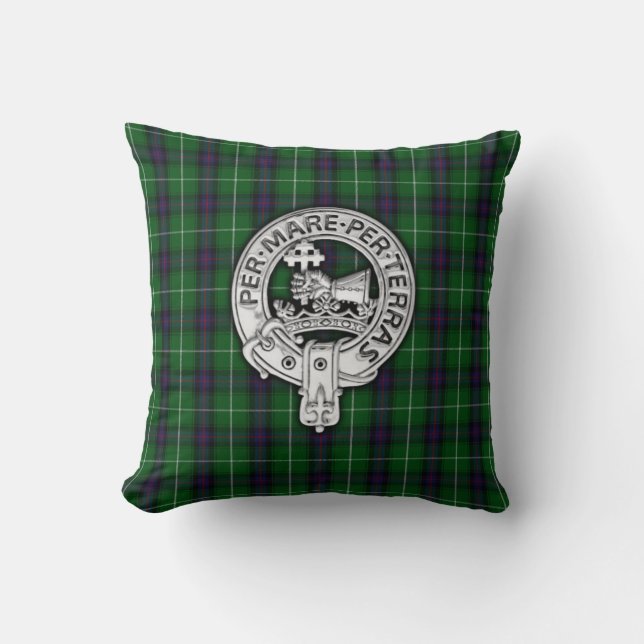 Clan MacDonald of the Isles Crest & Tartan Throw Pillow (Front)
