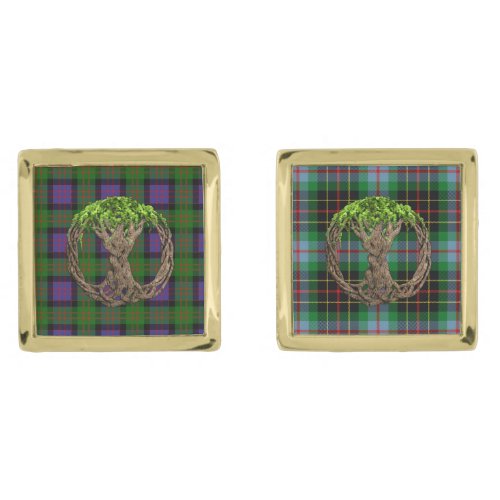 Clan MacDonald of the Isles Tartan And Celtic Tree Cufflinks