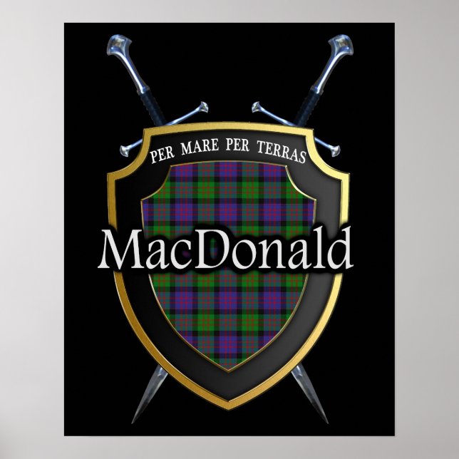 Clan MacDonald Tartan Scottish Shield & Swords Poster (Front)