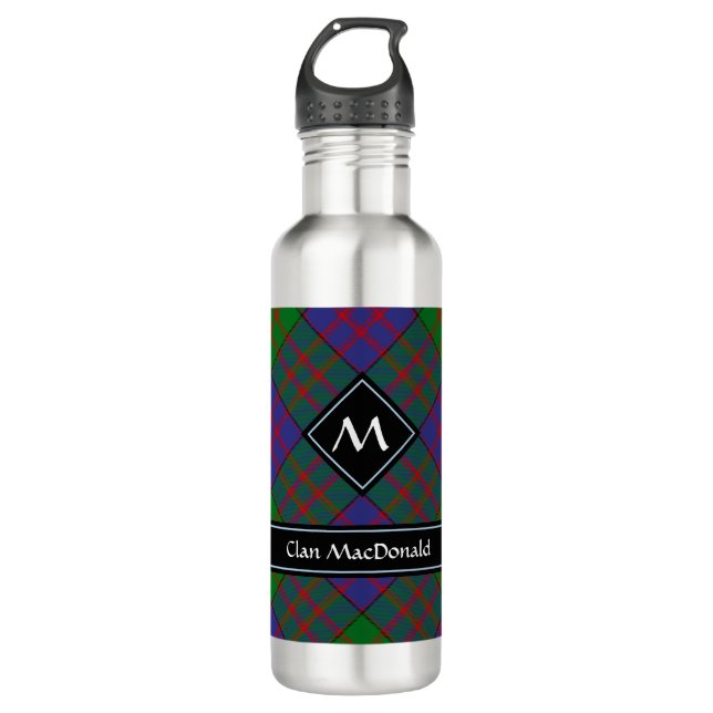 Clan MacDonald Tartan Stainless Steel Water Bottle (Front)