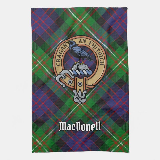 Clan MacDonell of Glengarry Crest over Tartan Kitchen Towel (Vertical)