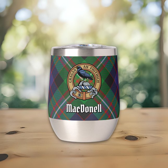 Clan MacDonell of Glengarry Crest over Tartan Thermal Wine Tumbler (Creator Uploaded)