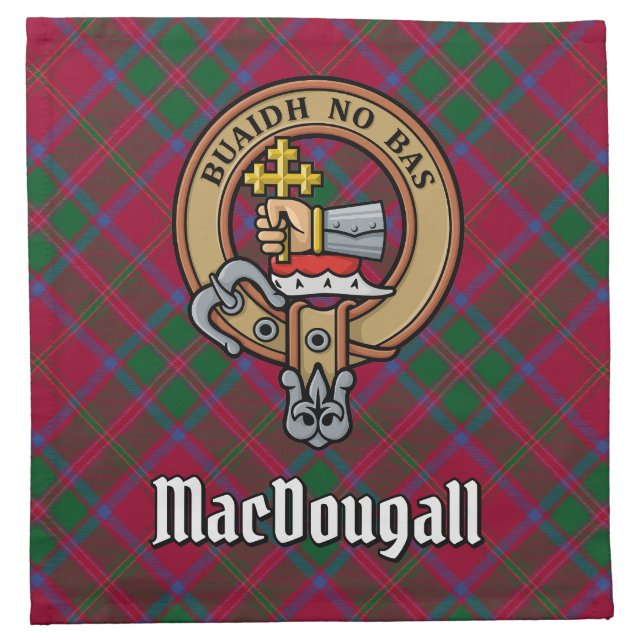 Clan MacDougall Crest over Tartan Cloth Napkin (Front)