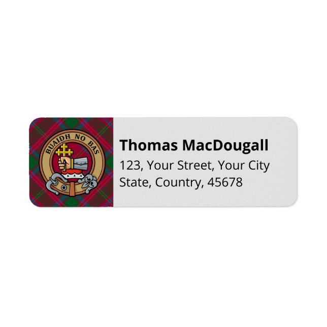Clan MacDougall Crest over Tartan Label (Front)