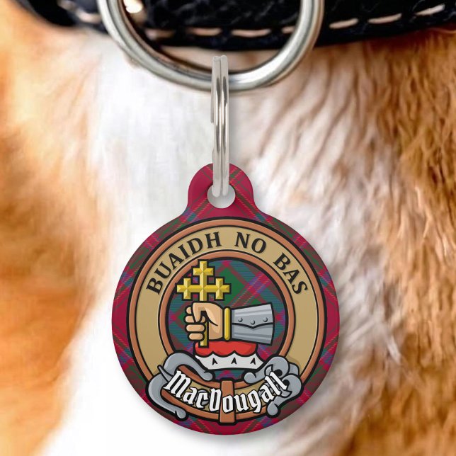 Clan MacDougall Crest over Tartan Pet ID Tag (Creator Uploaded)