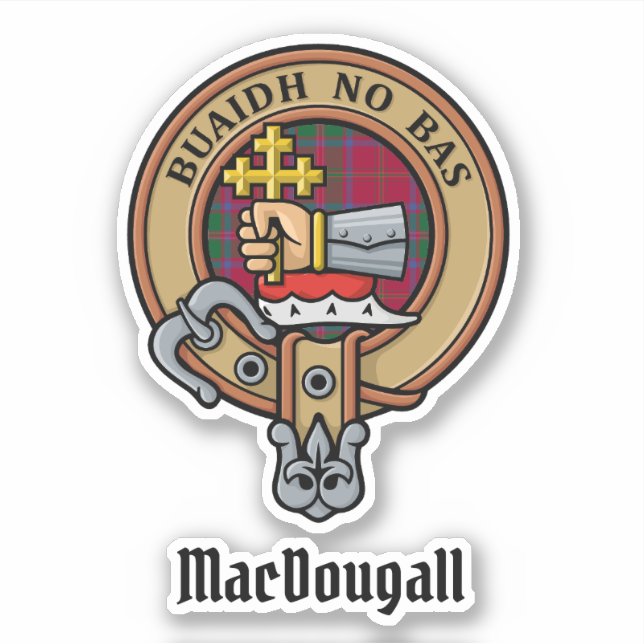 Clan MacDougall Crest over Tartan Sticker (Front)
