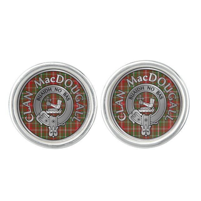 Clan MacDougall Crest & Tartan Cufflinks (Front)