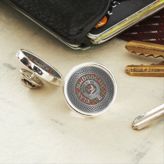Clan MacDougall Crest & Tartan Knot Lapel Pin (In Situ)