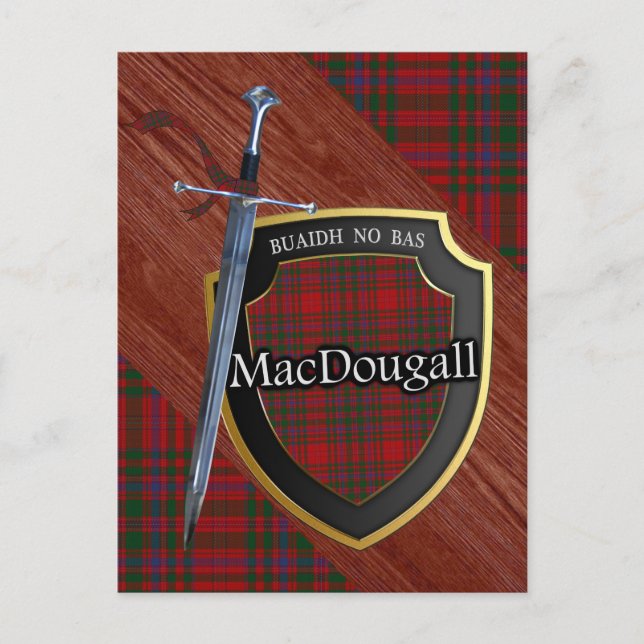 Clan MacDougall Tartan Sword & Shield Postcard (Front)