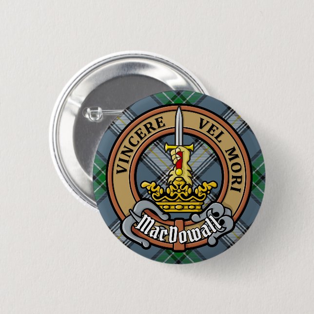 Clan MacDowall Crest over Tartan Button (Front & Back)