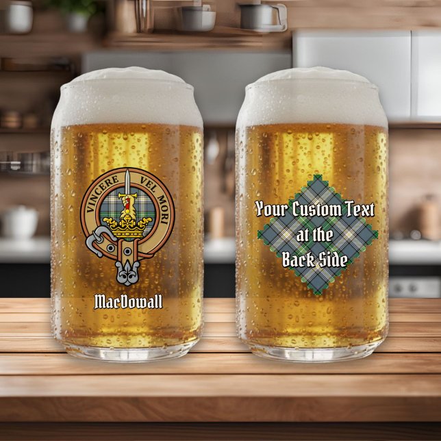 Clan MacDowall Crest over Tartan Can Glass (Creator Uploaded)
