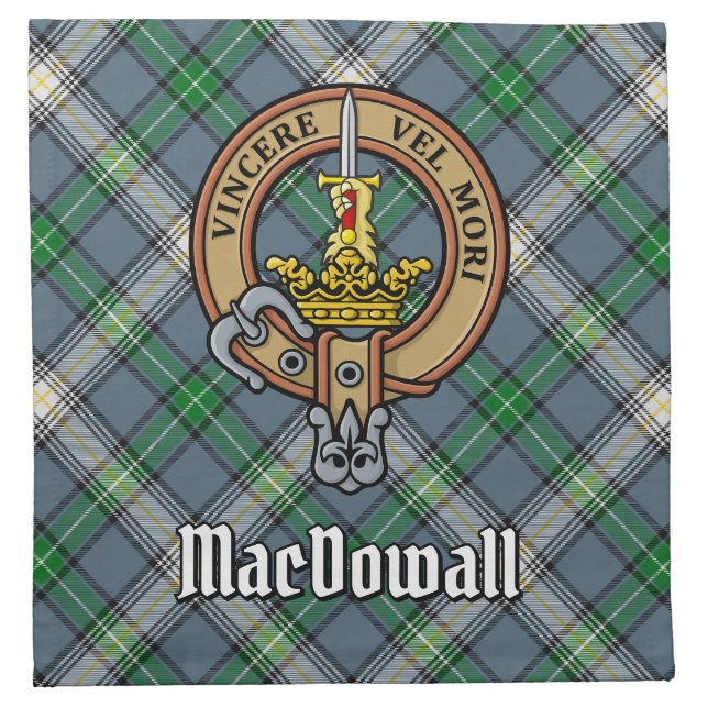 Clan MacDowall Crest over Tartan Cloth Napkin (Front)