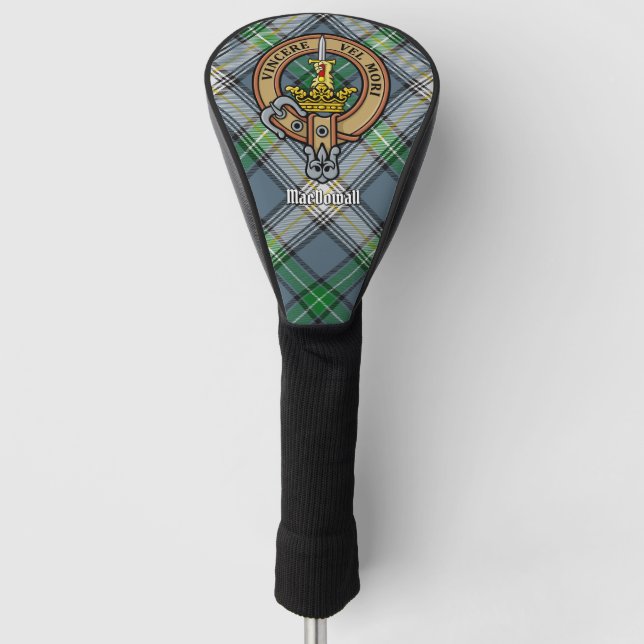 Clan MacDowall Crest over Tartan Golf Head Cover (Front)