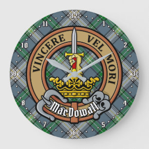 Clan MacDowall Crest over Tartan Large Clock