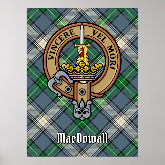 Clan MacDowall Crest over Tartan Poster (Front)