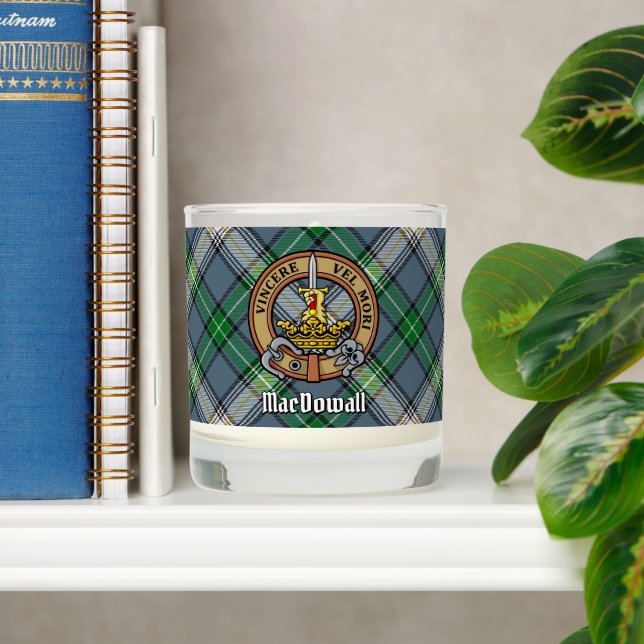 Clan MacDowall Crest over Tartan Scented Candle (Shelf)