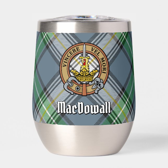 Clan MacDowall Crest over Tartan Thermal Wine Tumbler (Front)