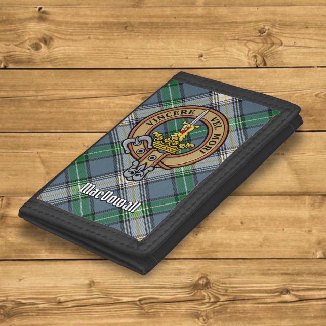 Clan MacDowall Crest over Tartan Trifold Wallet (Creator Uploaded)