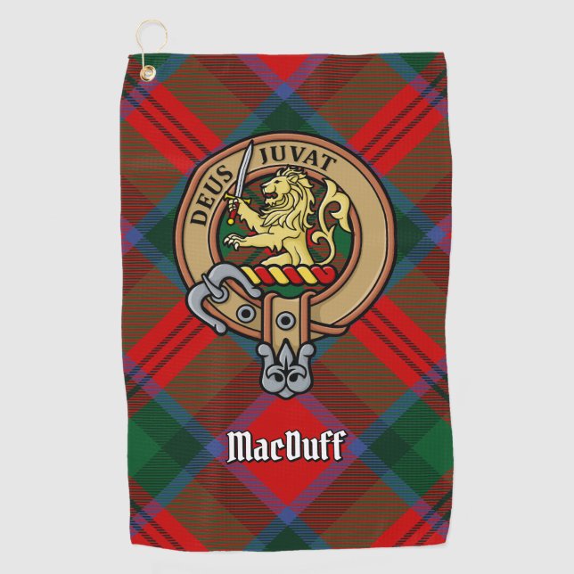 Clan MacDuff Crest over Tartan Golf Towel (Front)