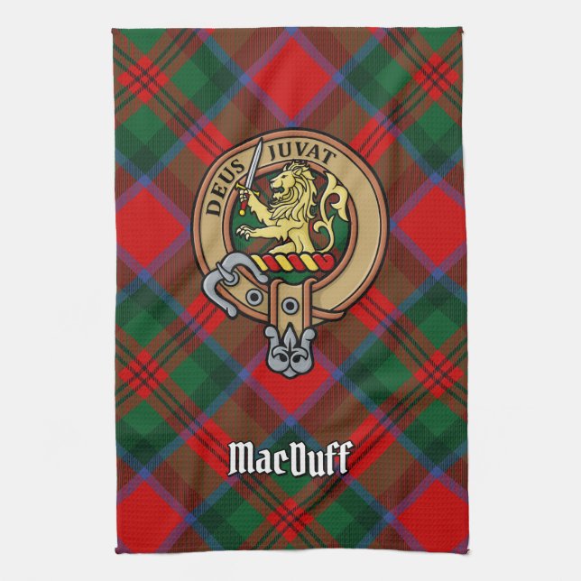 Clan MacDuff Crest over Tartan Kitchen Towel (Vertical)