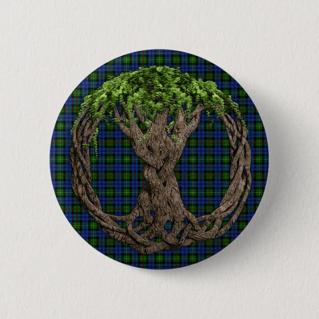 Clan MacEwan Tartan And Celtic Tree Of Life Button (Front)