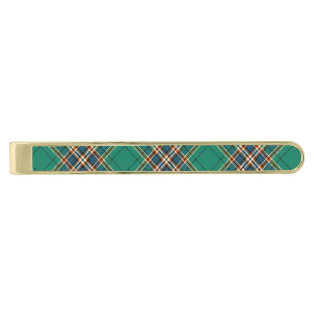 Clan MacFarlane Ancient Hunting Tartan Gold Finish Tie Bar (Front)