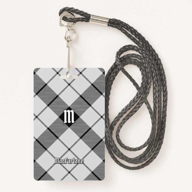 Clan MacFarlane Black and White Tartan Badge (Front with Lanyard)