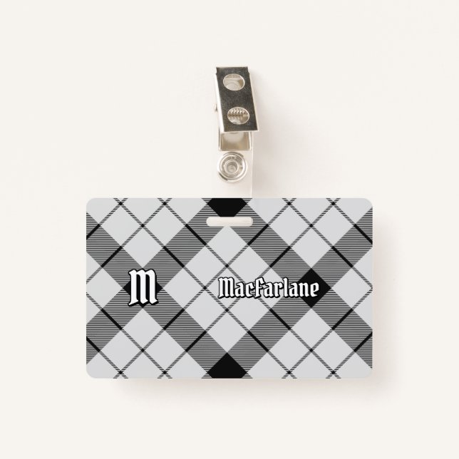 Clan MacFarlane Black and White Tartan Badge (Front with Clip)