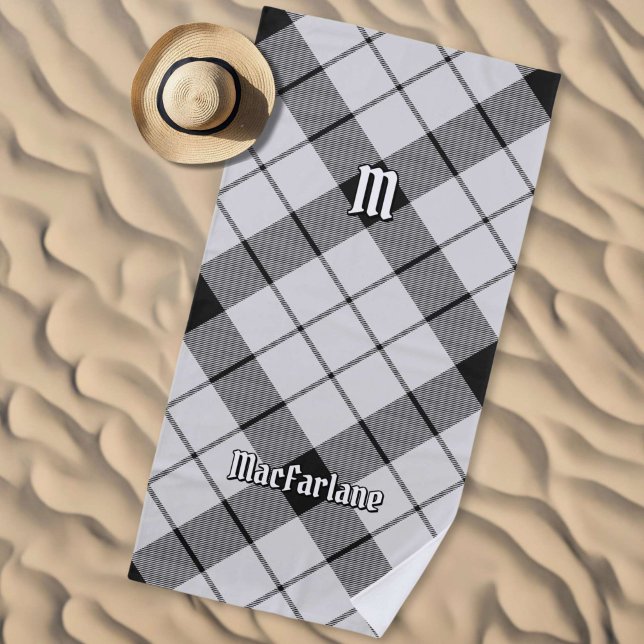 Clan MacFarlane Black and White Tartan Beach Towel (Creator Uploaded)