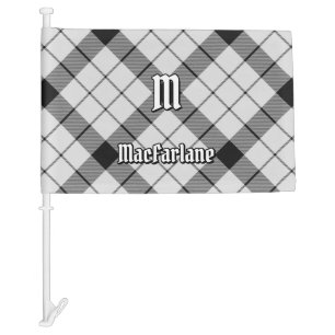 Clan MacFarlane Black and White Tartan Car Flag