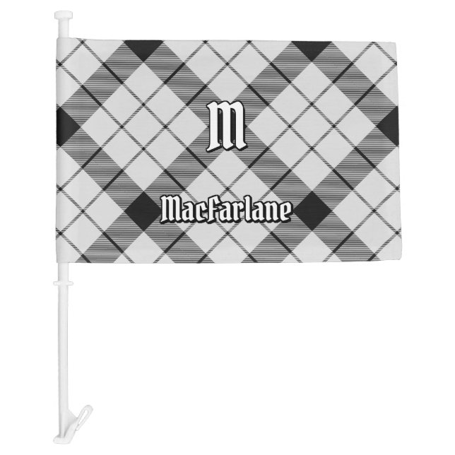 Clan MacFarlane Black and White Tartan Car Flag (Front)