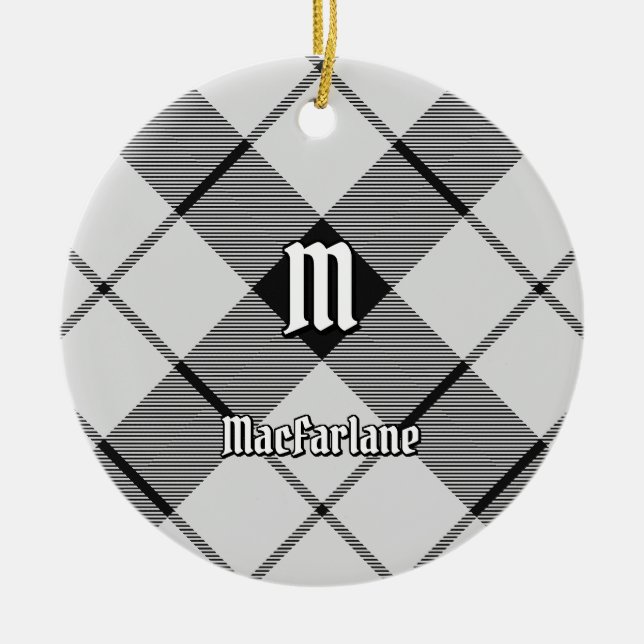 Clan MacFarlane Black and White Tartan Ceramic Ornament (Front)