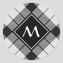 Clan MacFarlane Black and White Tartan Classic Round Sticker