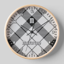 Clan MacFarlane Black and White Tartan Clock