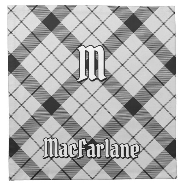 Clan MacFarlane Black and White Tartan Cloth Napkin (Front)