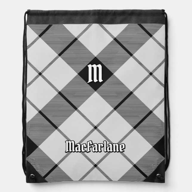 Clan MacFarlane Black and White Tartan Drawstring Bag (Front)